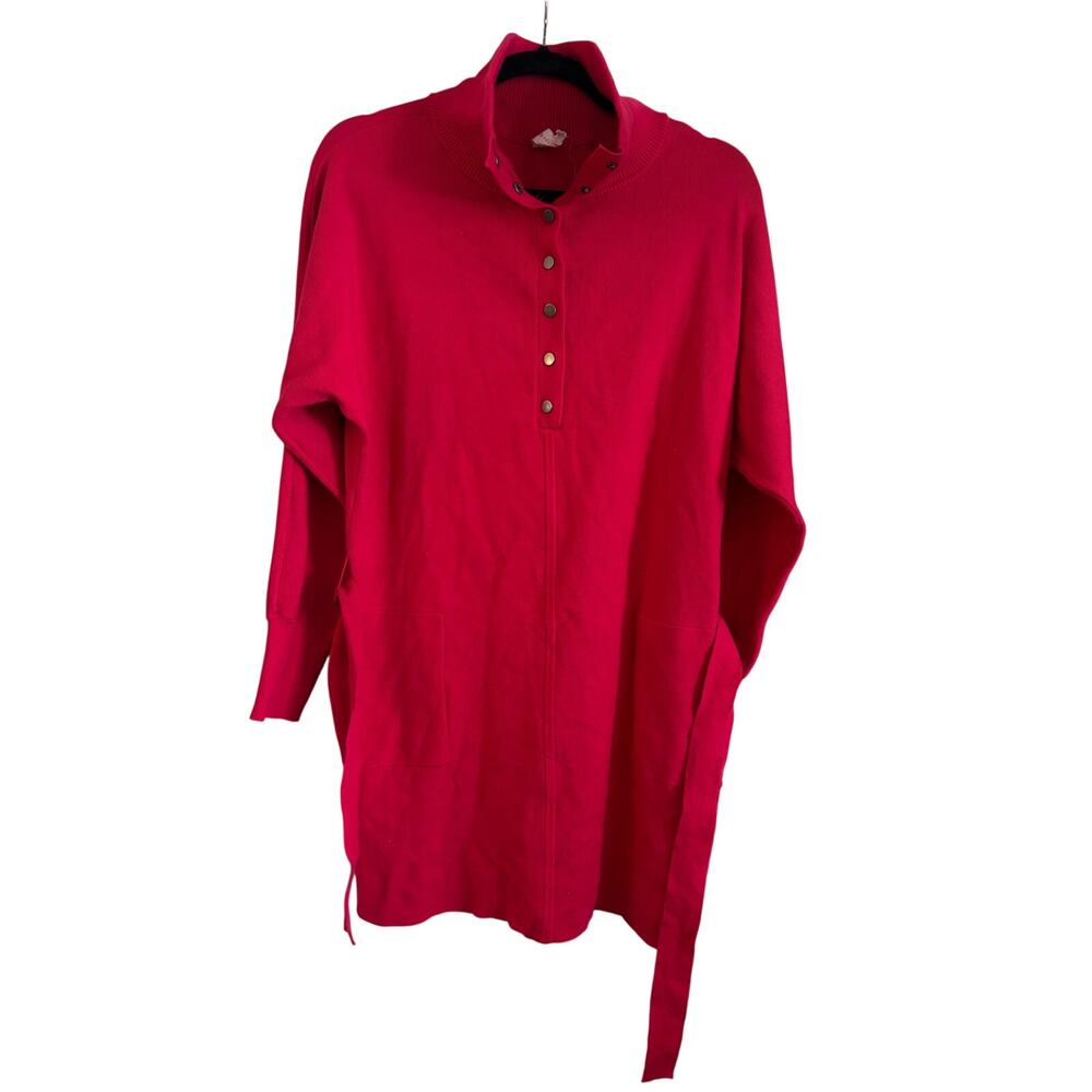 Anthropologie Daily Practice Sweater Dress Size S Pink Henley Dolman Belted Mini
